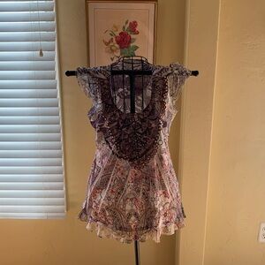Dressbarn Taupe & Multi Color Jewel Top